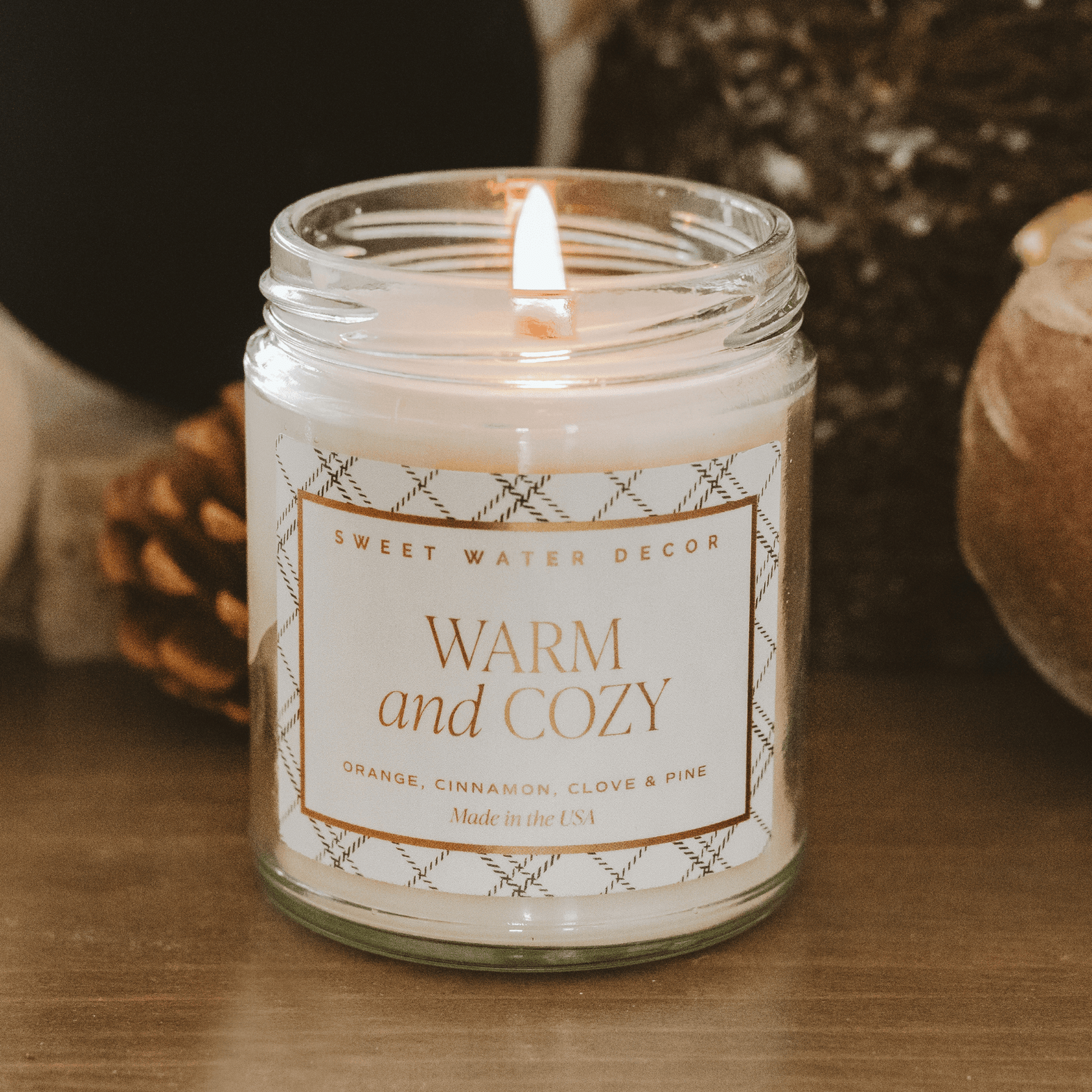 Warm and Cozy Soy Candle - Clear Jar - 9 oz - SwagglyLife Home & Fashion